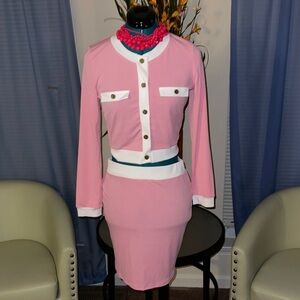 Pink & White Ribbed Two Piece Skirt Set